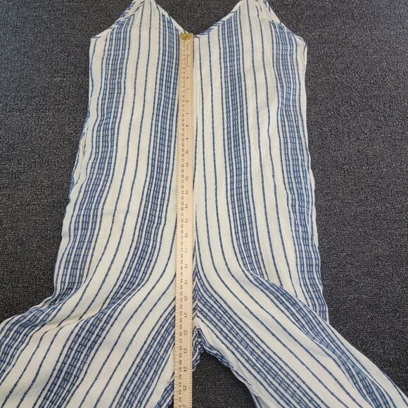 EN CREME Womens Medium Relaxed Cropped Striped Jumpsuit Romper V Neck Pockets - Picture 13 of 16